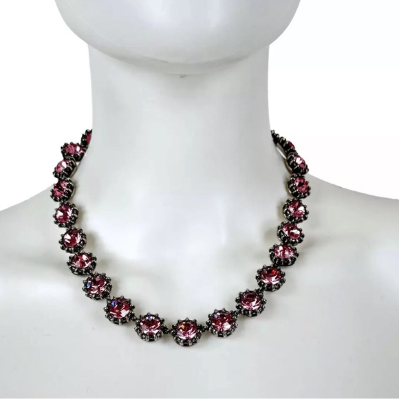 Gucci $1,200 Pink Crystal Collar 19" Necklace Silver Tone - Picture 7 of 7